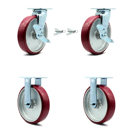 Service Caster 8 Inch Poly on Aluminum Caster Set with 2 Brakes/Swivel Lock 2 Rigid SCC SCC-30CS820-PAB-TLB-BSL-2-R-2